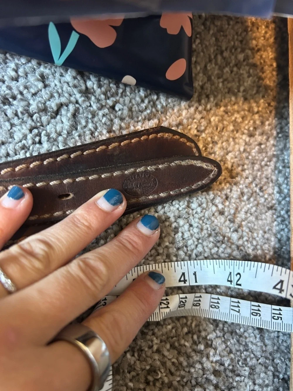 Duluth Trading Co vintage brown genuine Leather Belt with Stitching
